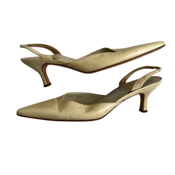 Salvatore Ferragamo Cream Slingback Heels - Picture 1 of 6